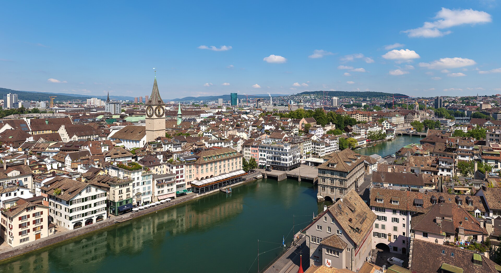 Zurich Old Town and the Limmat river from above